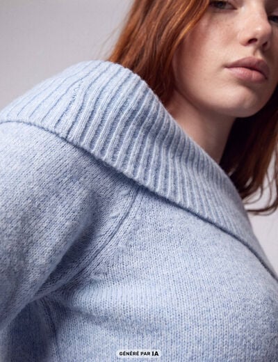 Pull col bardot manches longues bleu ciel