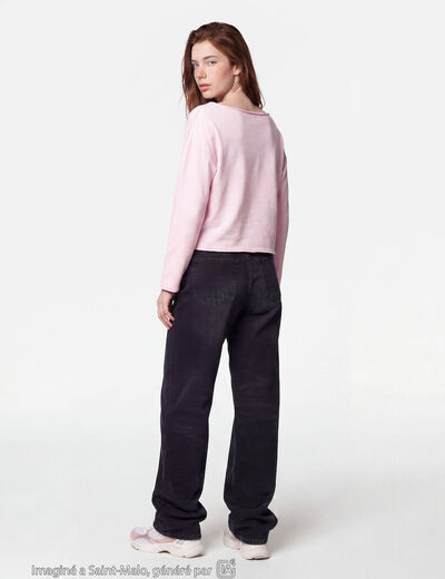 Sweat oversize cropped col bateau rose clair ado