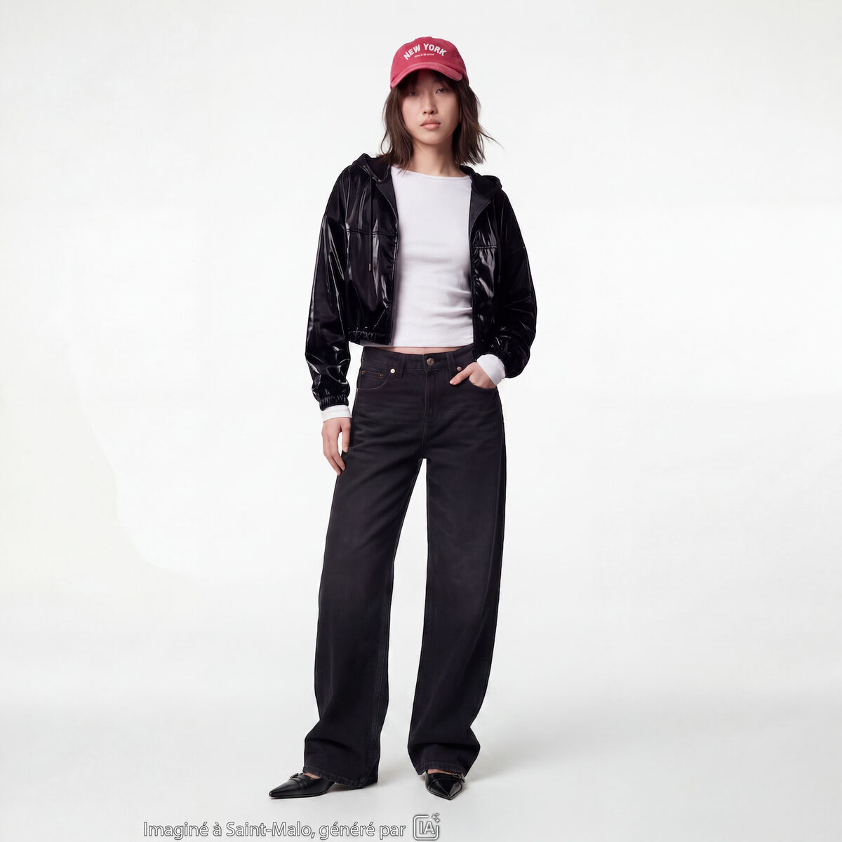 Blouson droit cropped &agrave; capuche velours noir