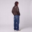 Blouson oversize court similicuir marron fonc&eacute;
