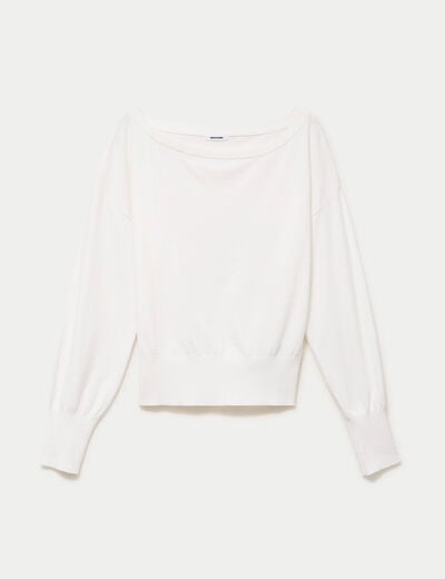 Pull oversize col bardot manches longues blanc