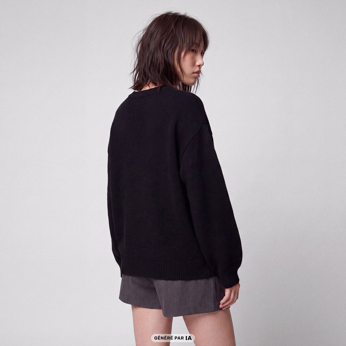 Pull oversize col rond manches longues noir