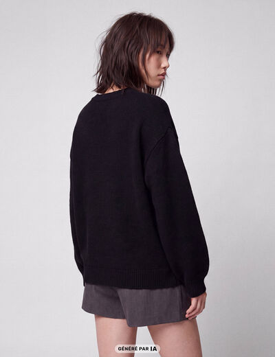 Pull oversize col rond manches longues noir
