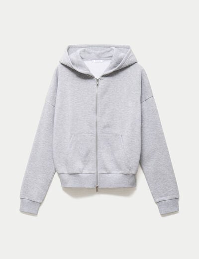 Sweat oversize court &agrave; capuche gris clair ado