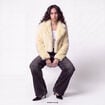 Manteau droit cropped fausse fourrure jaune clair