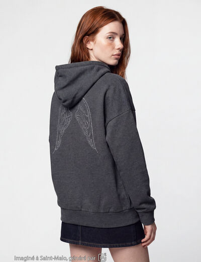 Sweat &agrave; capuche manches longues gris