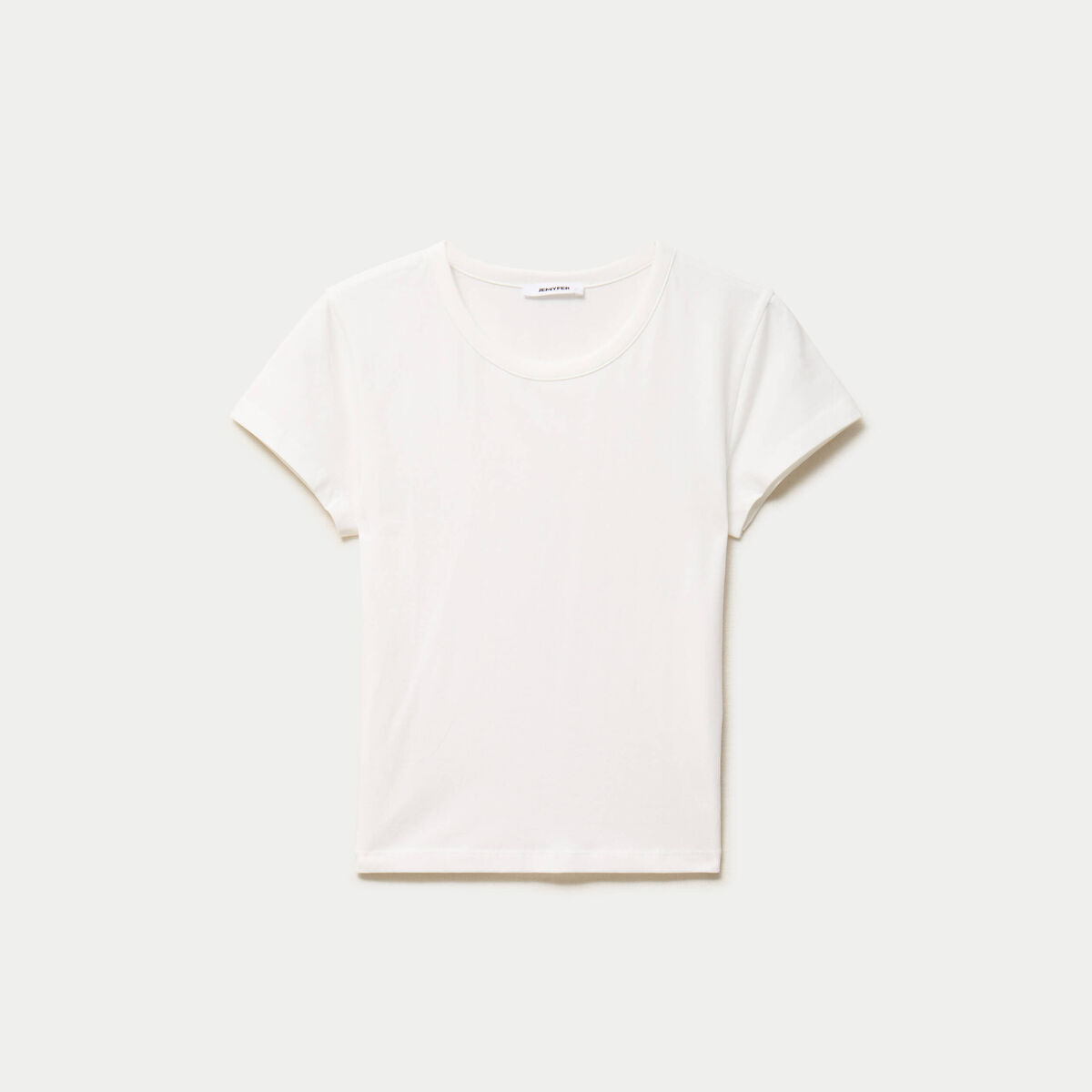 T-shirt ajust&eacute; col rond manches courtes ecru