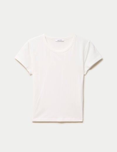 T-shirt ajust&eacute; col rond manches courtes ecru