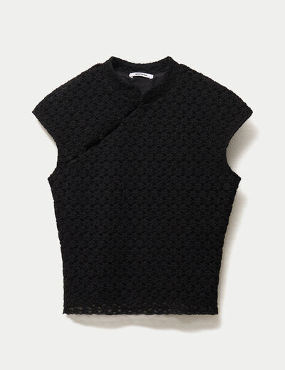 Top ajust&eacute; col mao manches courtes noir ado