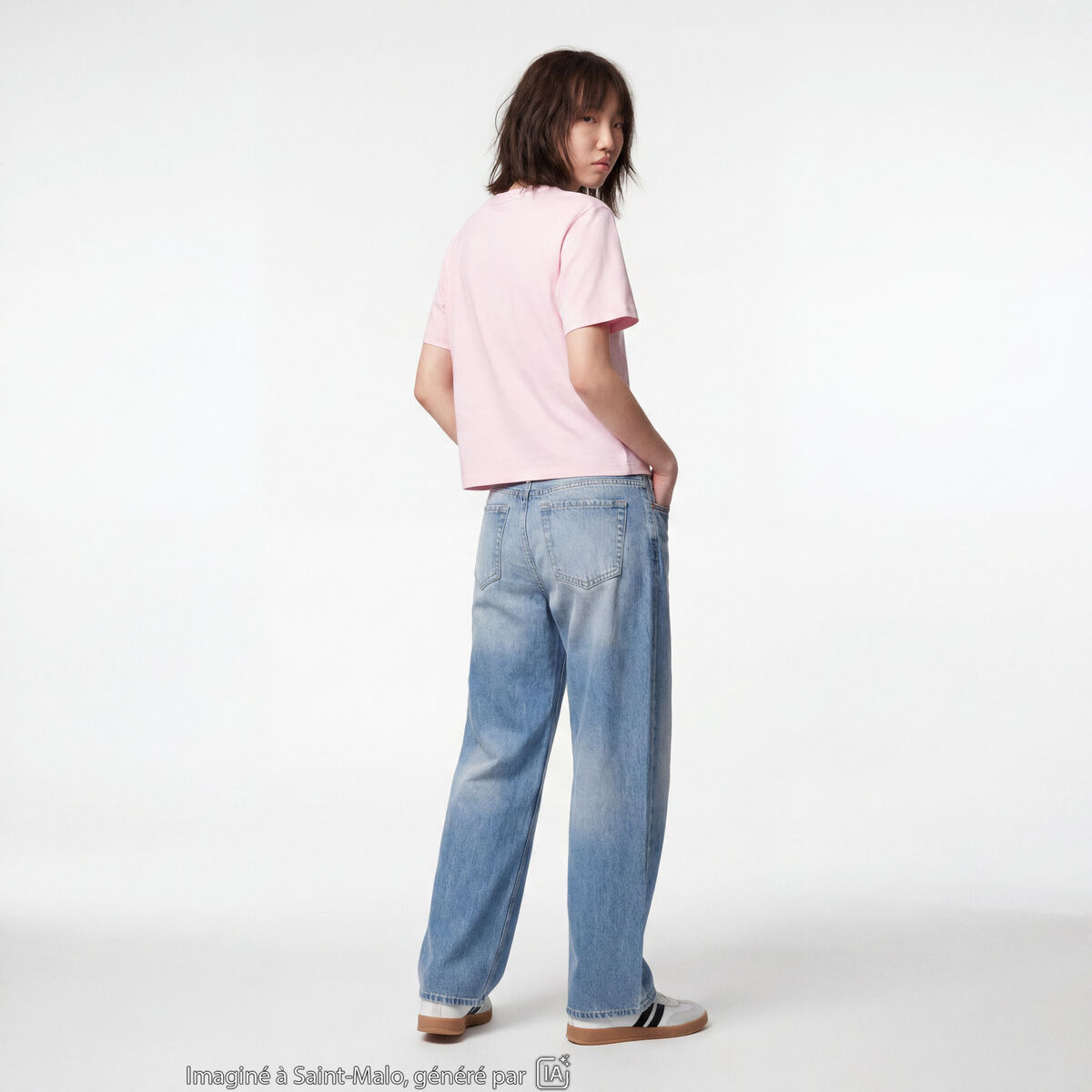 T-shirt col rond manches courtes rose clair