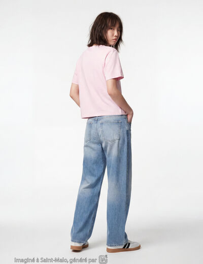 T-shirt col rond manches courtes rose clair