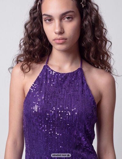 Robe sans manches &agrave; sequins col montant bleu electrique