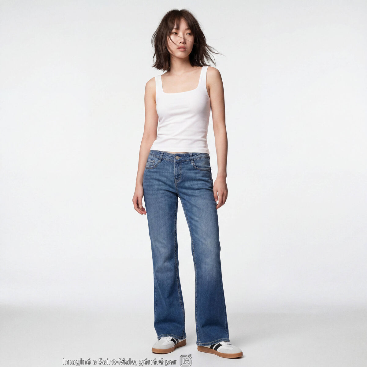 Jean bootcut taille basse denim double stone ado