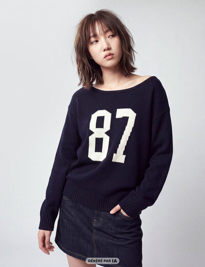 Pull col bateau manches longues bleu marine