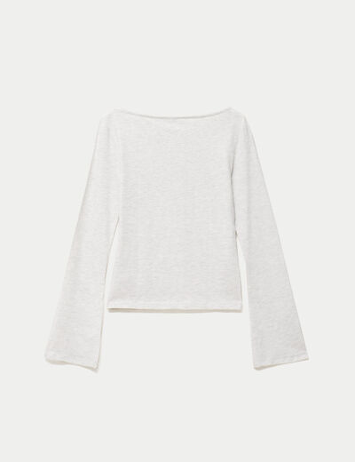 T-shirt cintr&eacute; col rond manches longues blanc