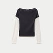 Haut double col bateau manches longues noir