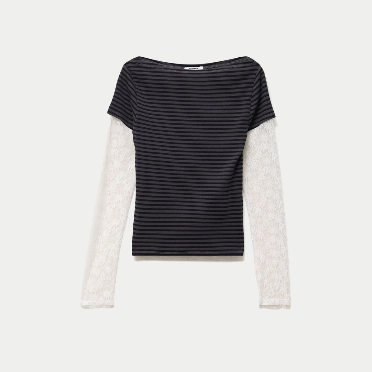 Haut double col bateau manches longues noir