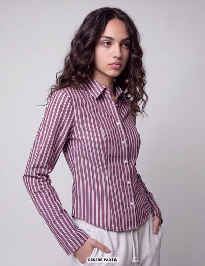 Chemise ajust&eacute;e manches longues bordeaux
