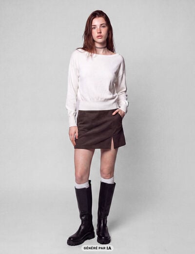 Pull oversize col bardot manches longues blanc