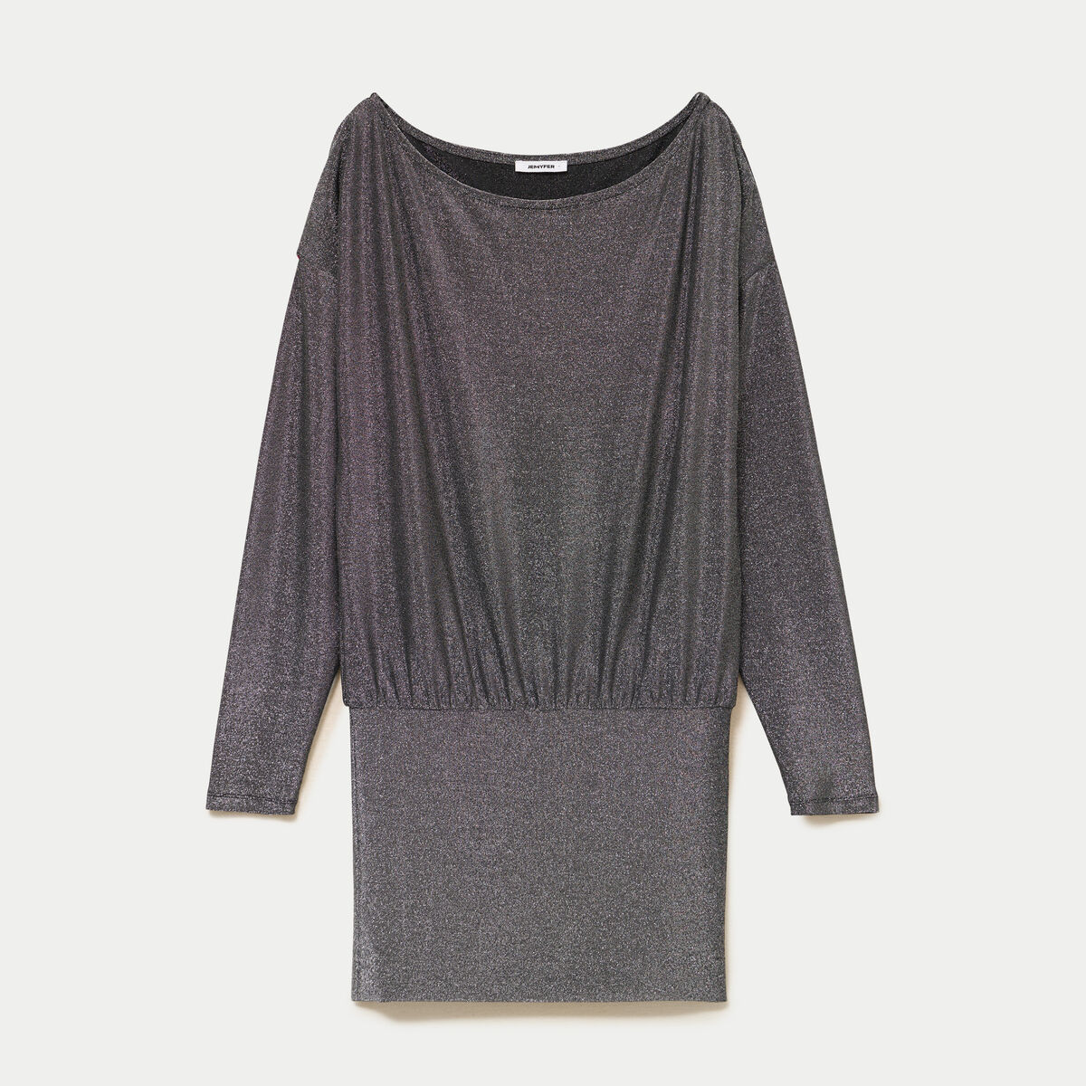 Robe courte ajust&eacute;e col b&eacute;nitier gris argent