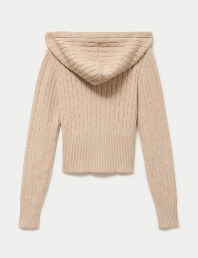 Gilet &agrave; capuche manches longues beige