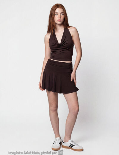 Top ajust&eacute; cropped d&eacute;collet&eacute; dos marron fonc&eacute; ado