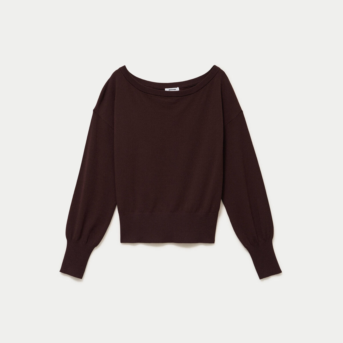 Pull oversize col bardot manches longues marron fonc&eacute;