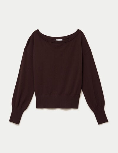 Pull oversize col bardot manches longues marron fonc&eacute;