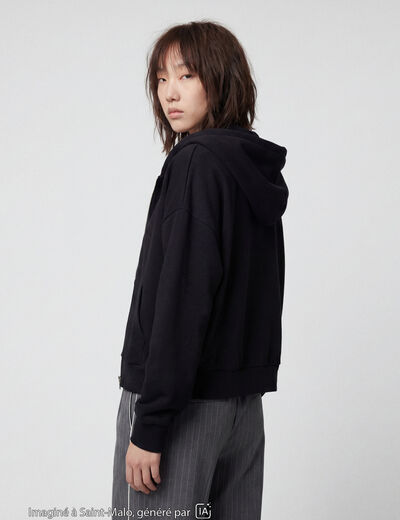 Sweat oversize court &agrave; capuche noir