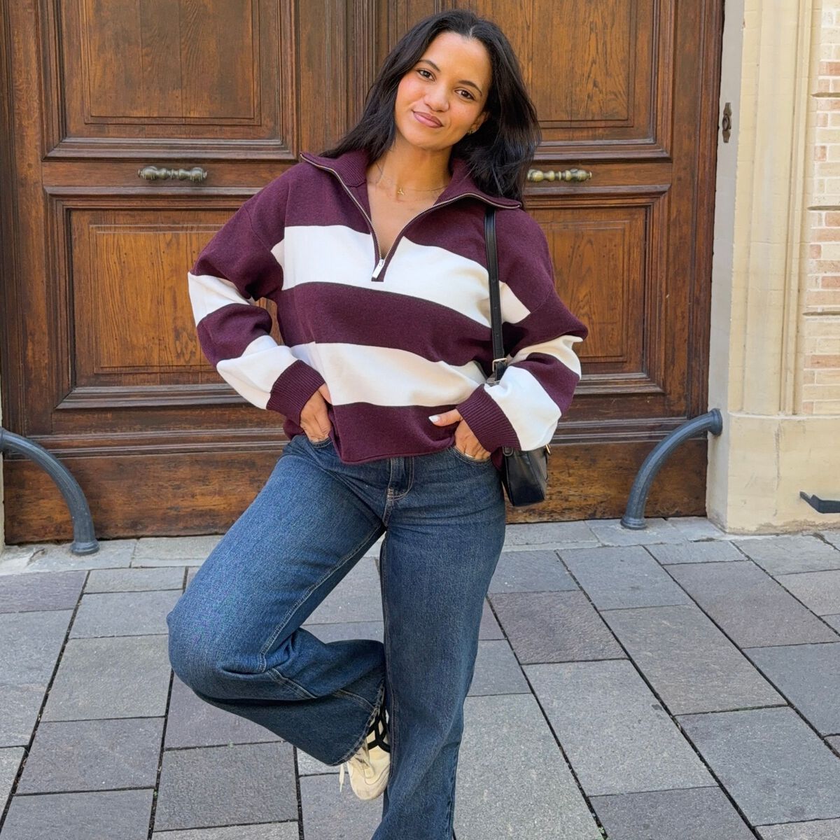 Pull col camionneur manches longues bordeaux