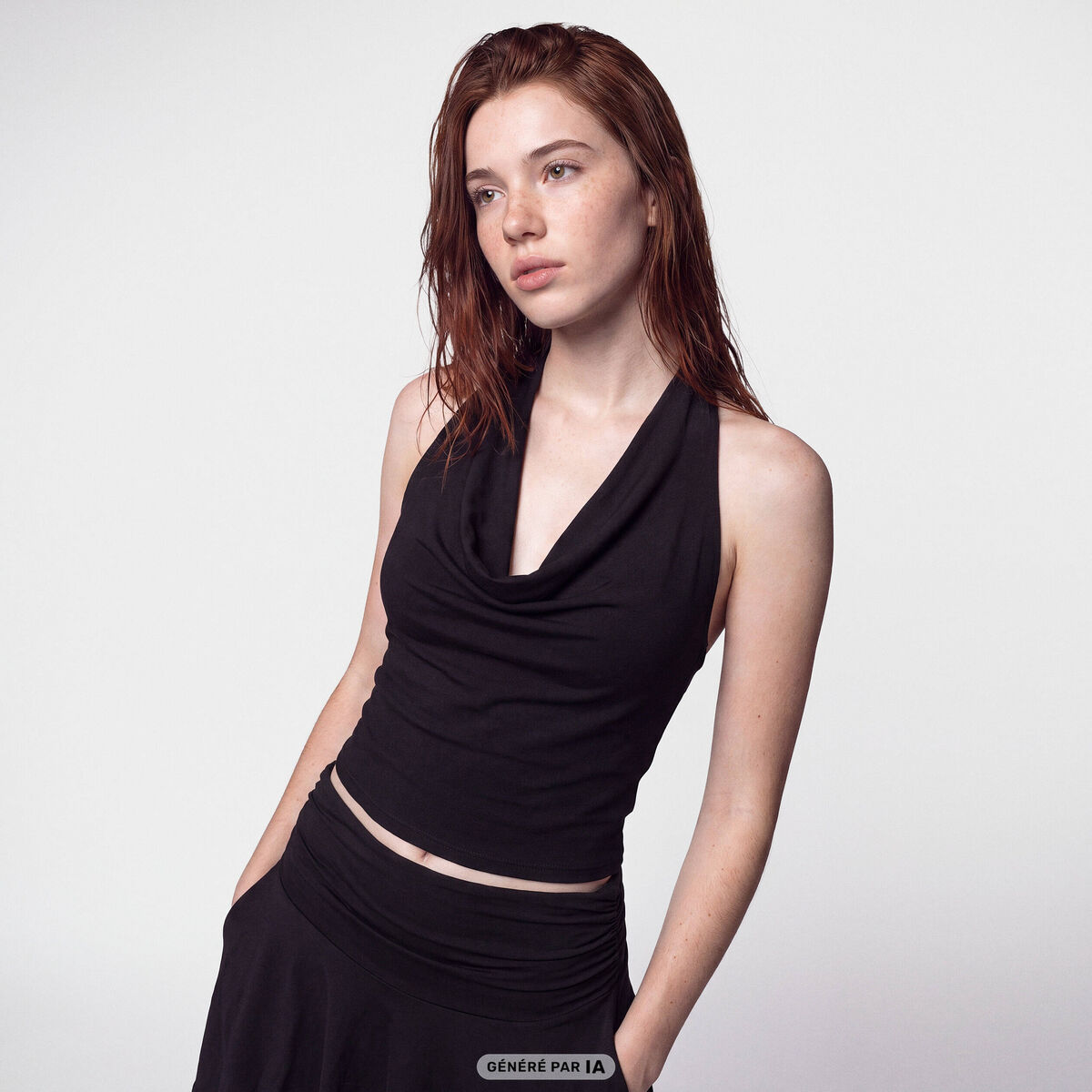 Top ajust&eacute; cropped d&eacute;collet&eacute; dos noir ado