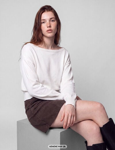 Pull oversize col bardot manches longues blanc