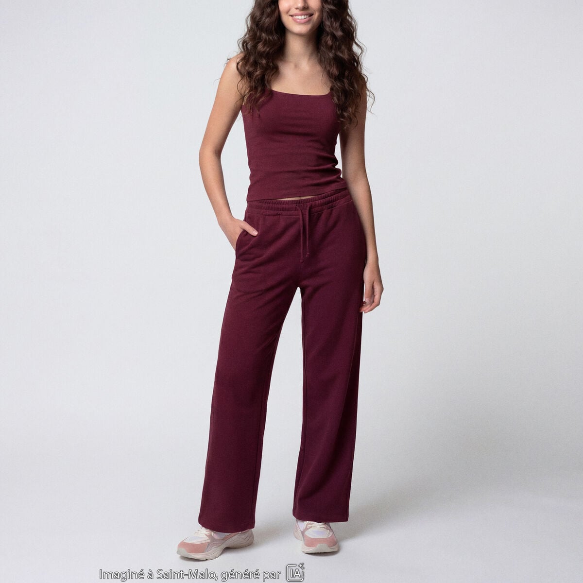 Jogging large en maille bordeaux