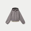 Blouson cropped effet boule &agrave; capuche gris fonc&eacute;