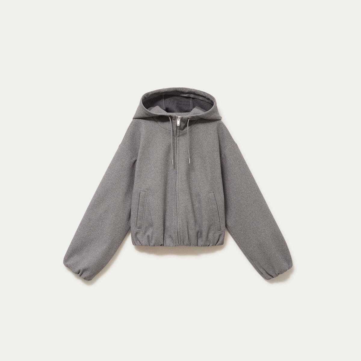 Blouson cropped effet boule &agrave; capuche gris fonc&eacute;
