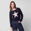Pull col bateau manches longues strass bleu marine