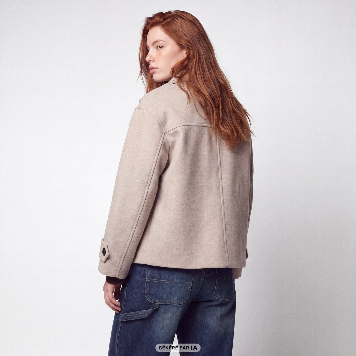Caban oversize court col montant beige