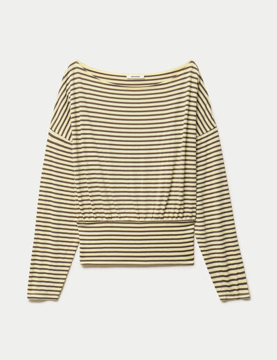 Top col bateau manches longues jaune citron