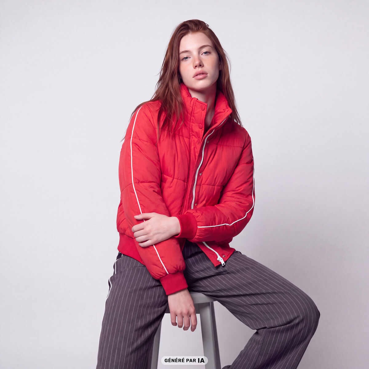 Doudoune droite cropped col montant rouge
