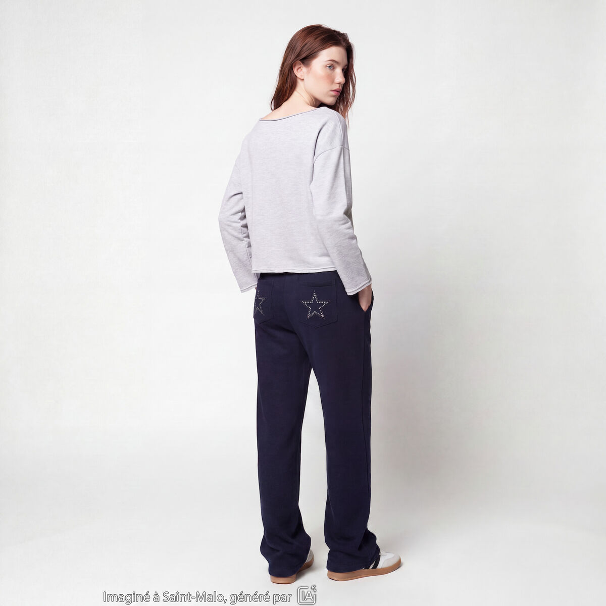 Sweat oversize cropped col bateau gris clair