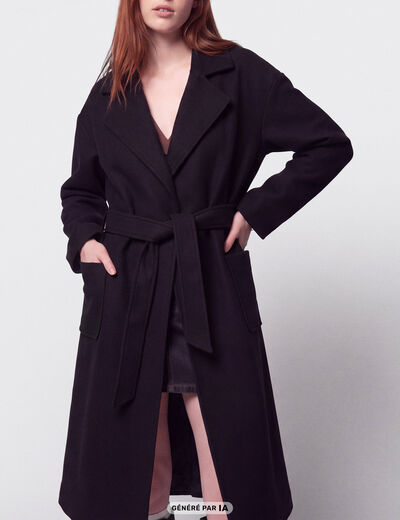 Trench oversize 3/4 col &agrave; pans noir