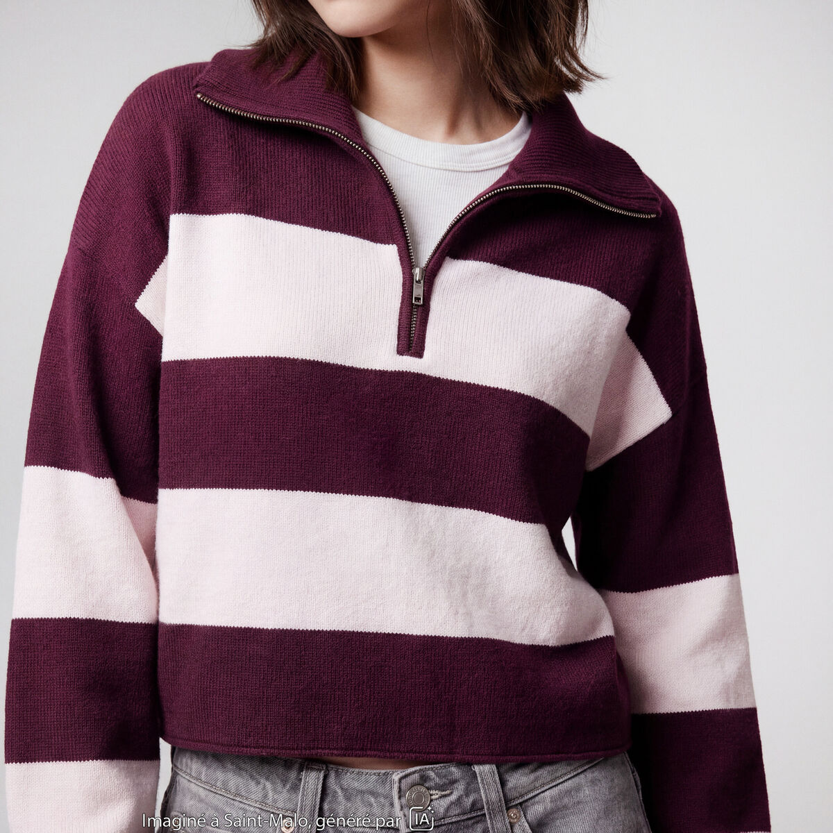 Pull col camionneur manches longues bordeaux