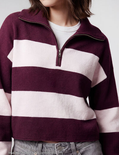 Pull col camionneur manches longues bordeaux