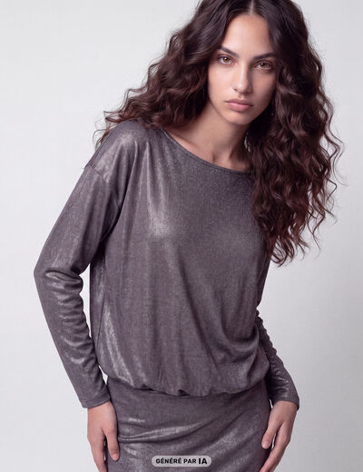 Robe courte ajust&eacute;e col b&eacute;nitier gris argent