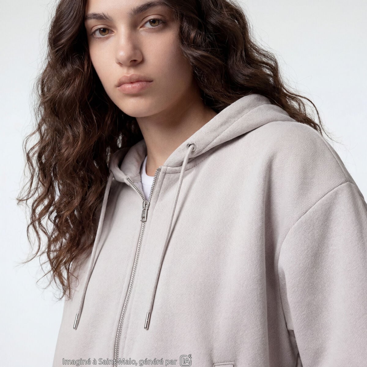 Blouson cropped effet boule &agrave; capuche beige