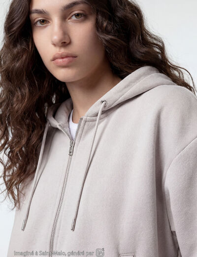 Blouson cropped effet boule &agrave; capuche beige