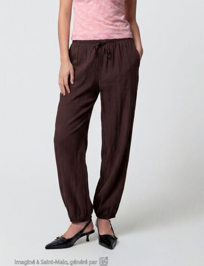 Pantalon large en cr&ecirc;pe taille standard marron fonc&eacute;