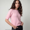 Pull col rond manches courtes rose