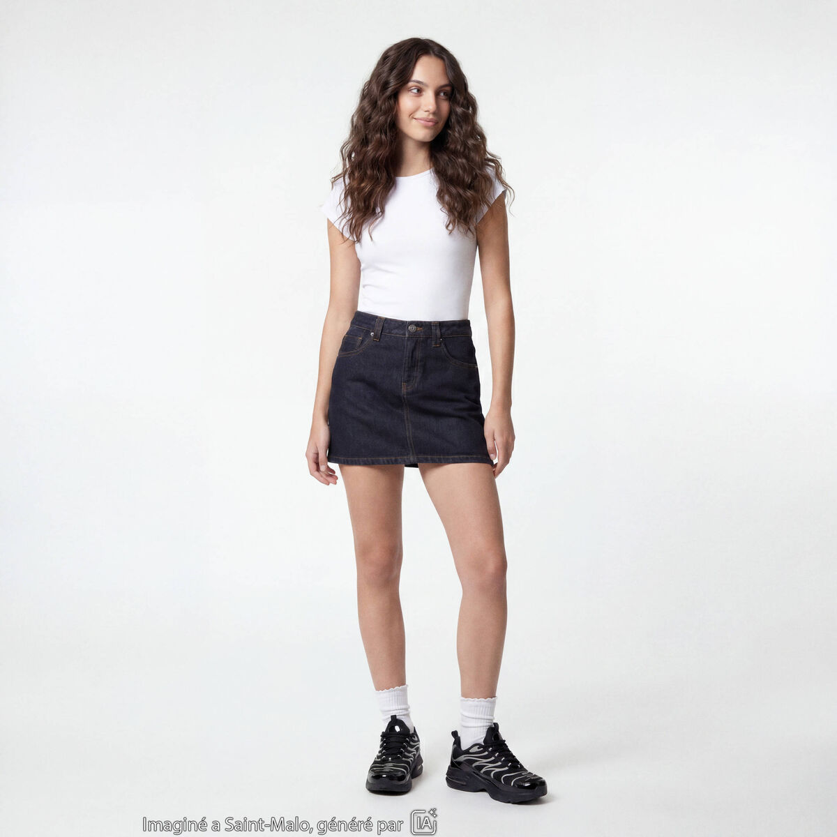 Jupe-short courte en jean denim noir ado