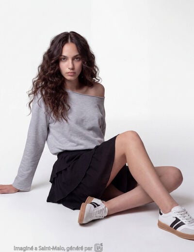 Jupe courte patineuse &agrave; volants noir ado
